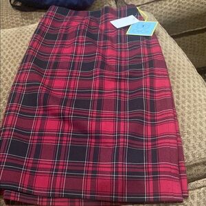 Red and Black Knee-length Pleated Pencil Skirt for Casual Work